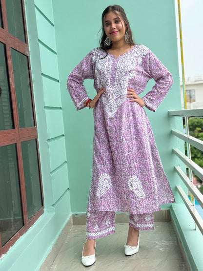 Dusty Pink Chikankari Malmal Co Ord Set