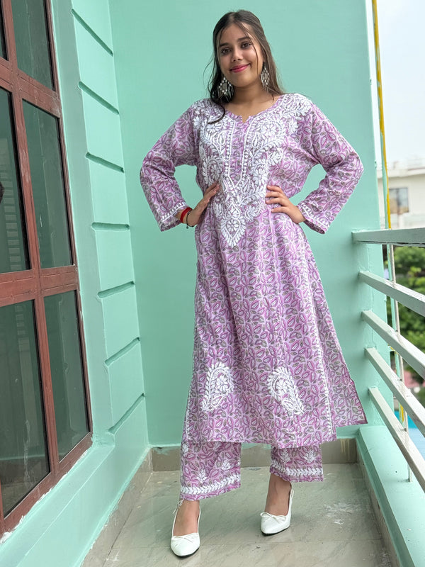 Dusty Pink Chikankari Malmal Co Ord Set