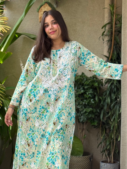 Turquoise Chikankari Malmal Co Ord Set