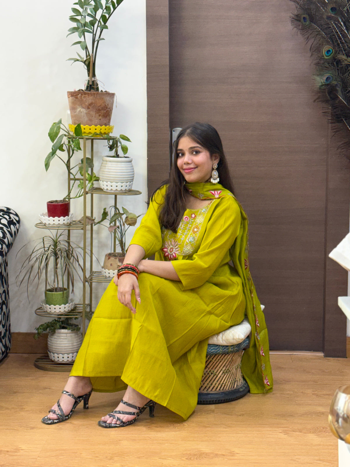 Green Mal Chanderi Aline Dupatta Suit Set