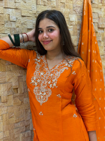 Orange Silk with Banarasi Dupatta Suit Set