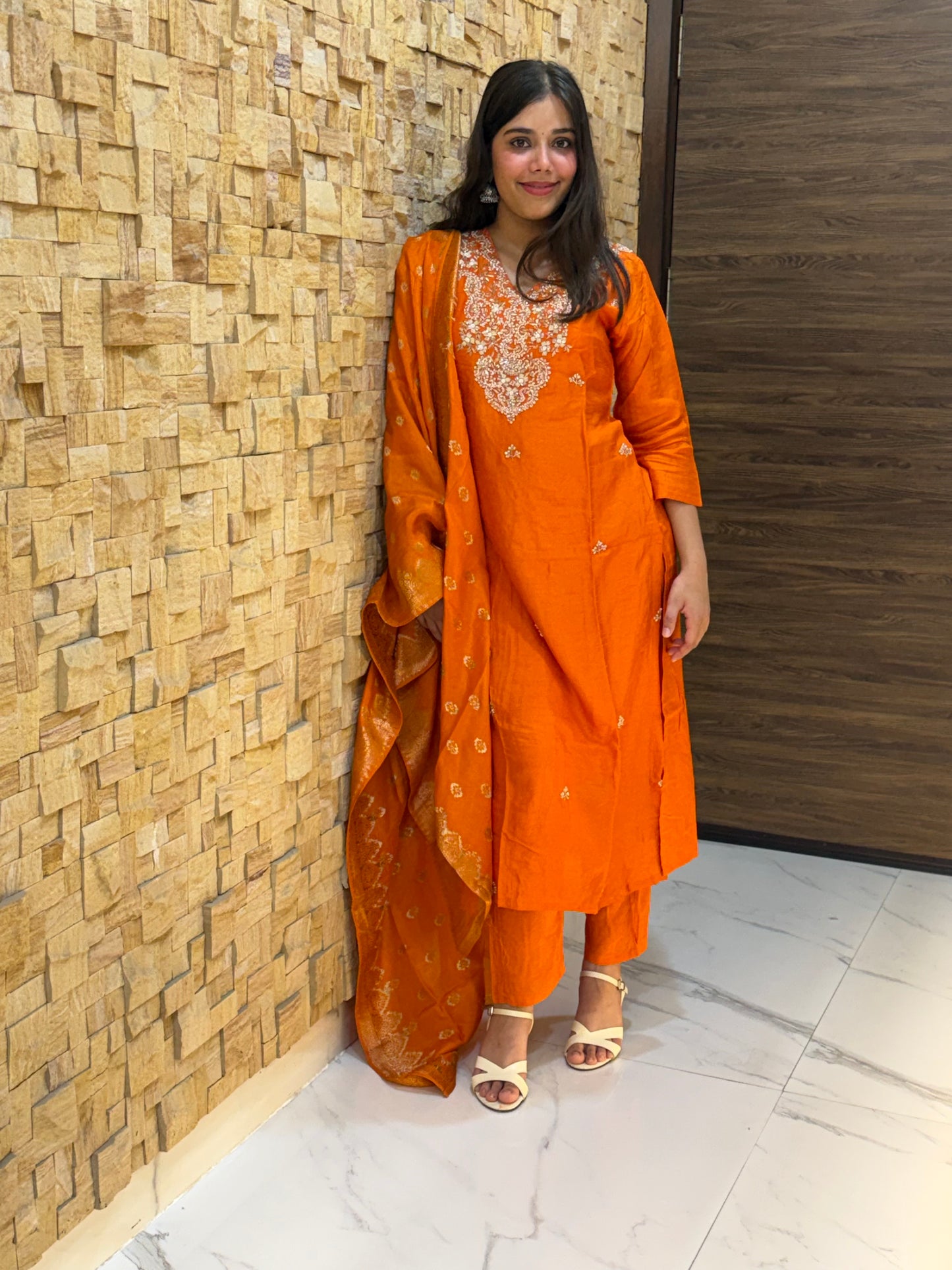 Orange Silk with Banarasi Dupatta Suit Set