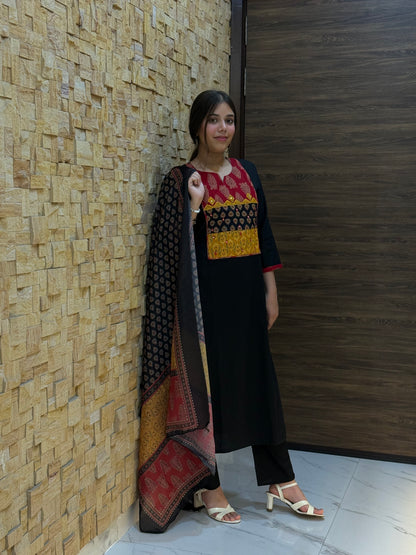 Black Ajrakh Cotton Suit Set