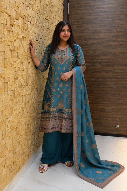 Dark Turquoise Silk with Dupatta Suit Set
