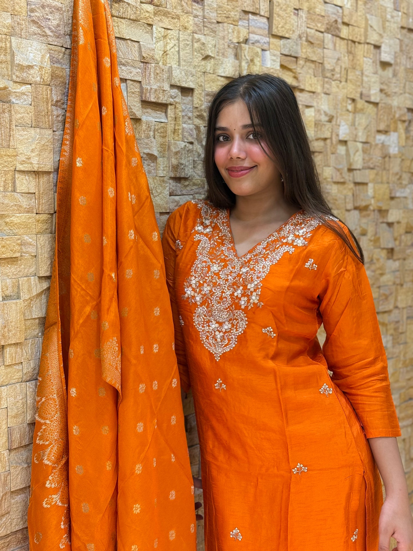 Orange Silk with Banarasi Dupatta Suit Set