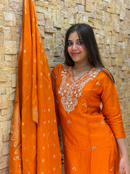 Orange Silk with Banarasi Dupatta Suit Set