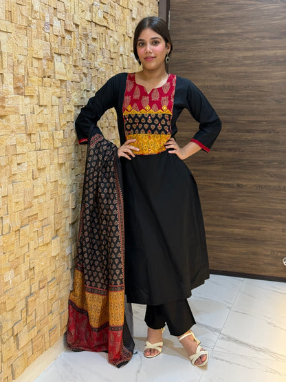 Black Ajrakh Cotton Suit Set