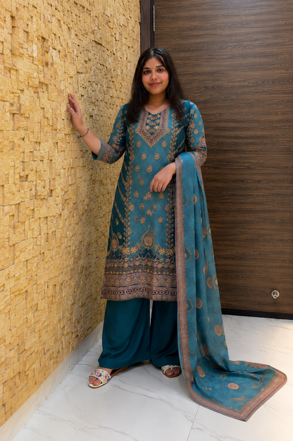 Dark Turquoise Silk with Dupatta Suit Set