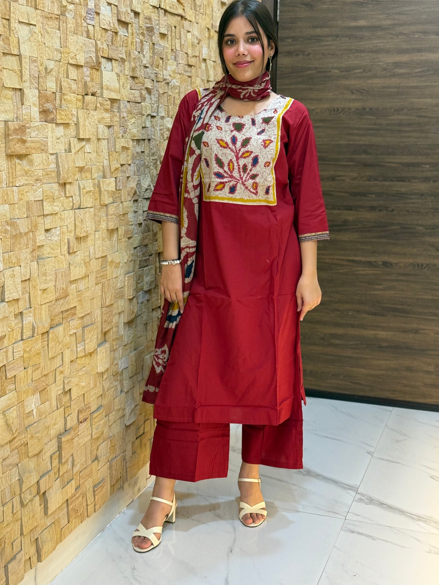 Maroon Ajrakh Cotton Suit Set