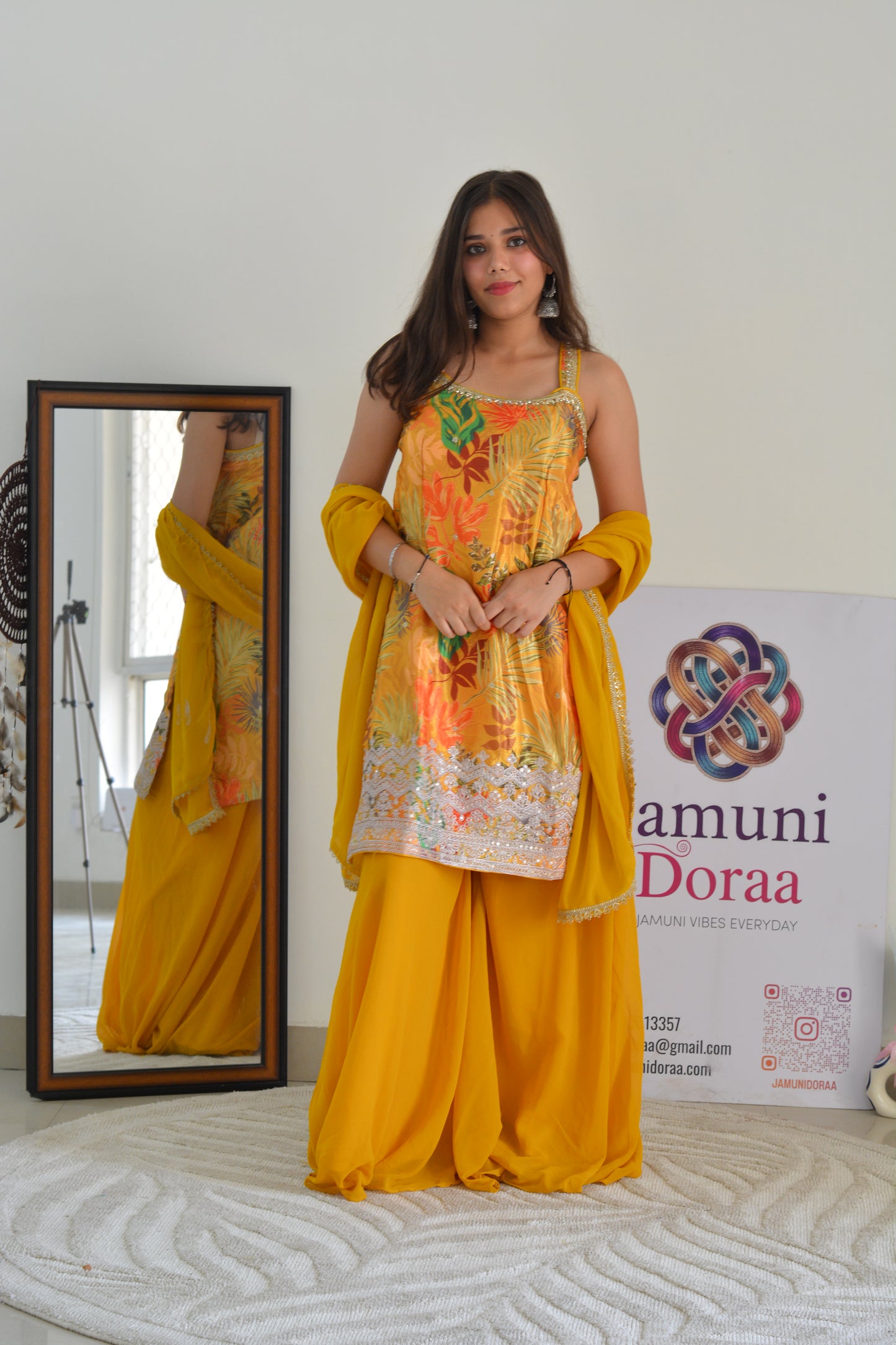 Yellow Silk Sharara with Embroidery Suit Set
