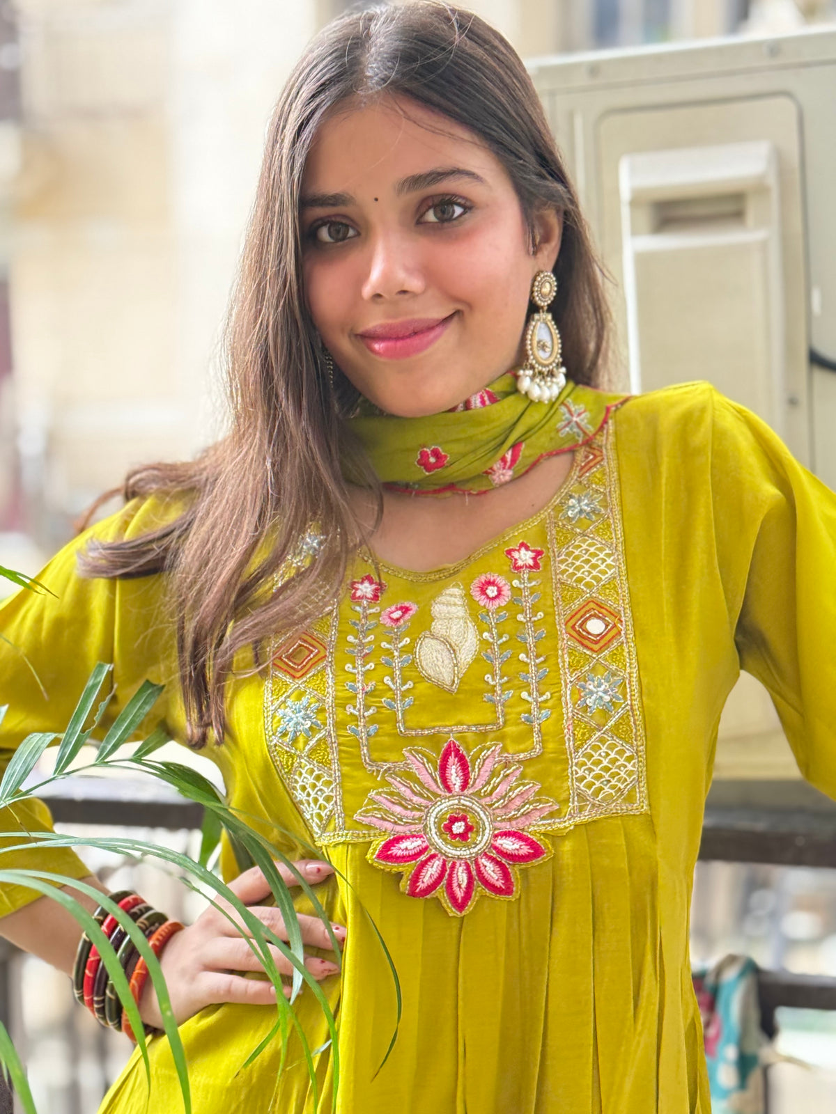 Green Mal Chanderi Aline Dupatta Suit Set
