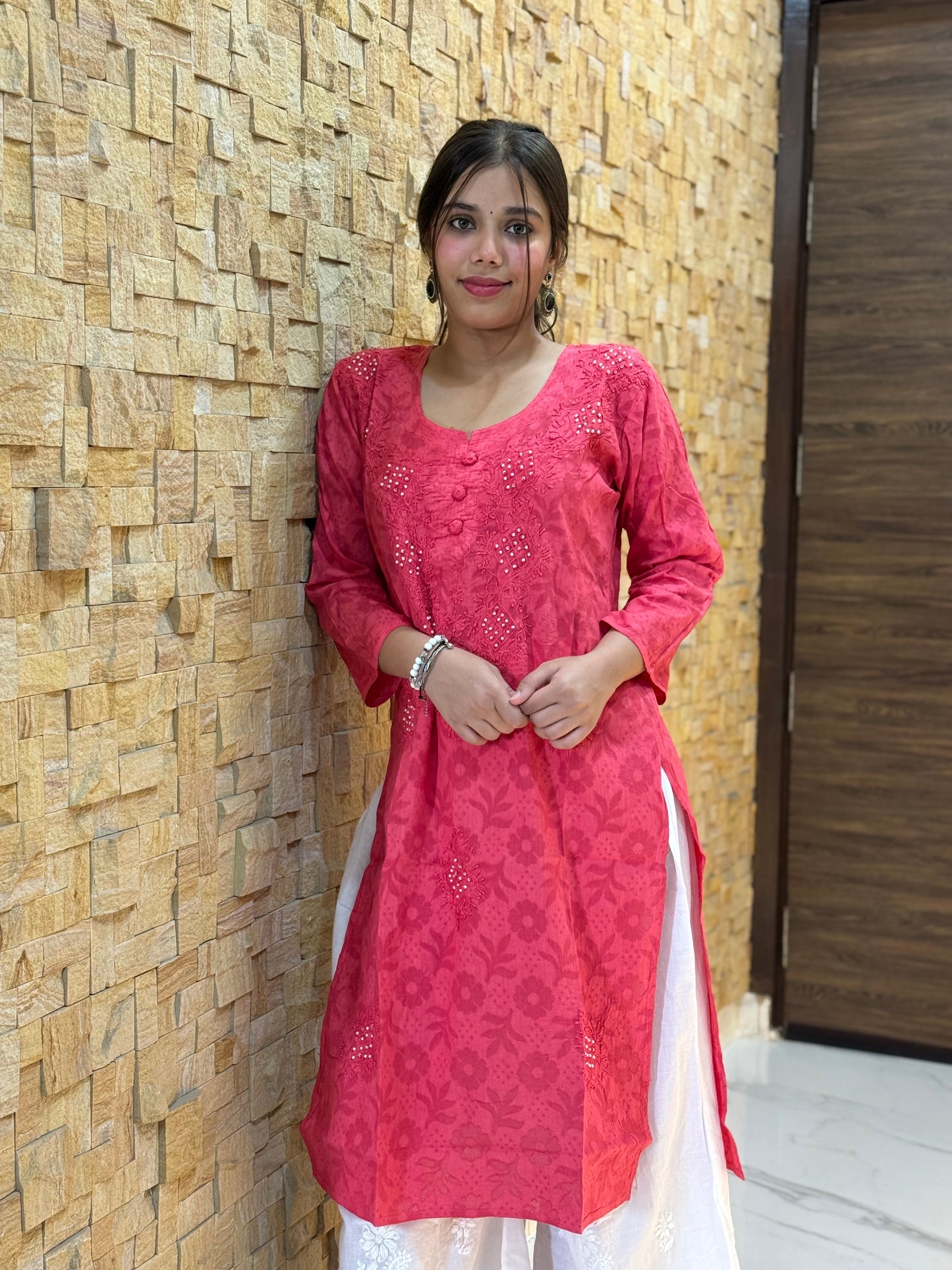 Blush Pink Cotton Chikankari Kurti