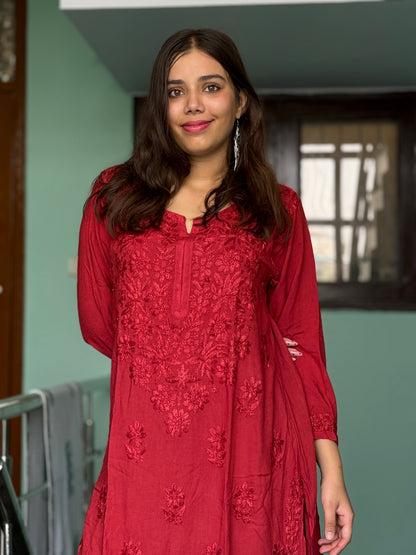 Maroon Chikankari Soft Co Ord Set