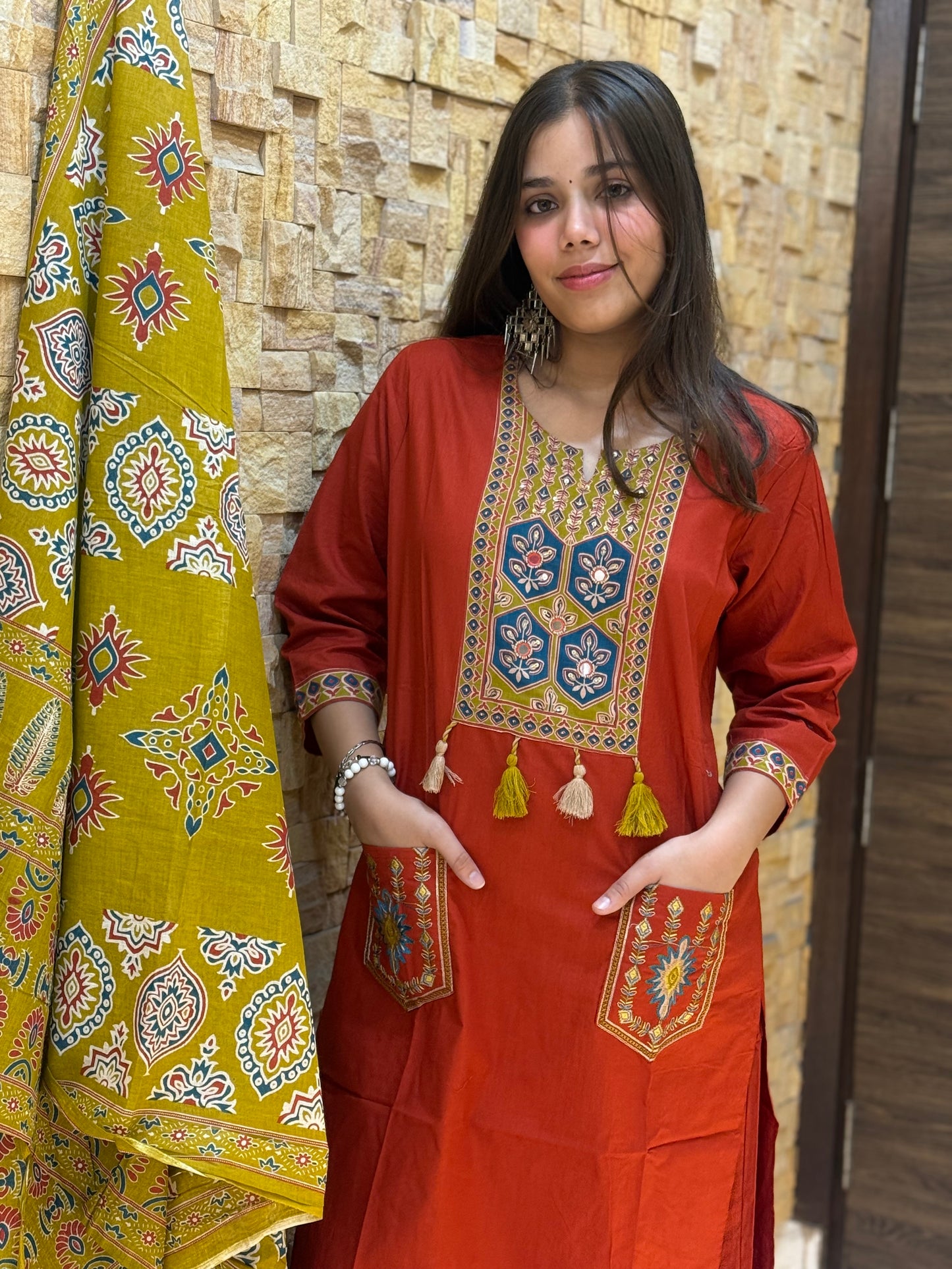 Rust Ajrakh Cotton Suit Set