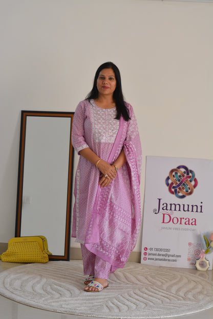 Pink Cotton with Dupatta Suit Set
