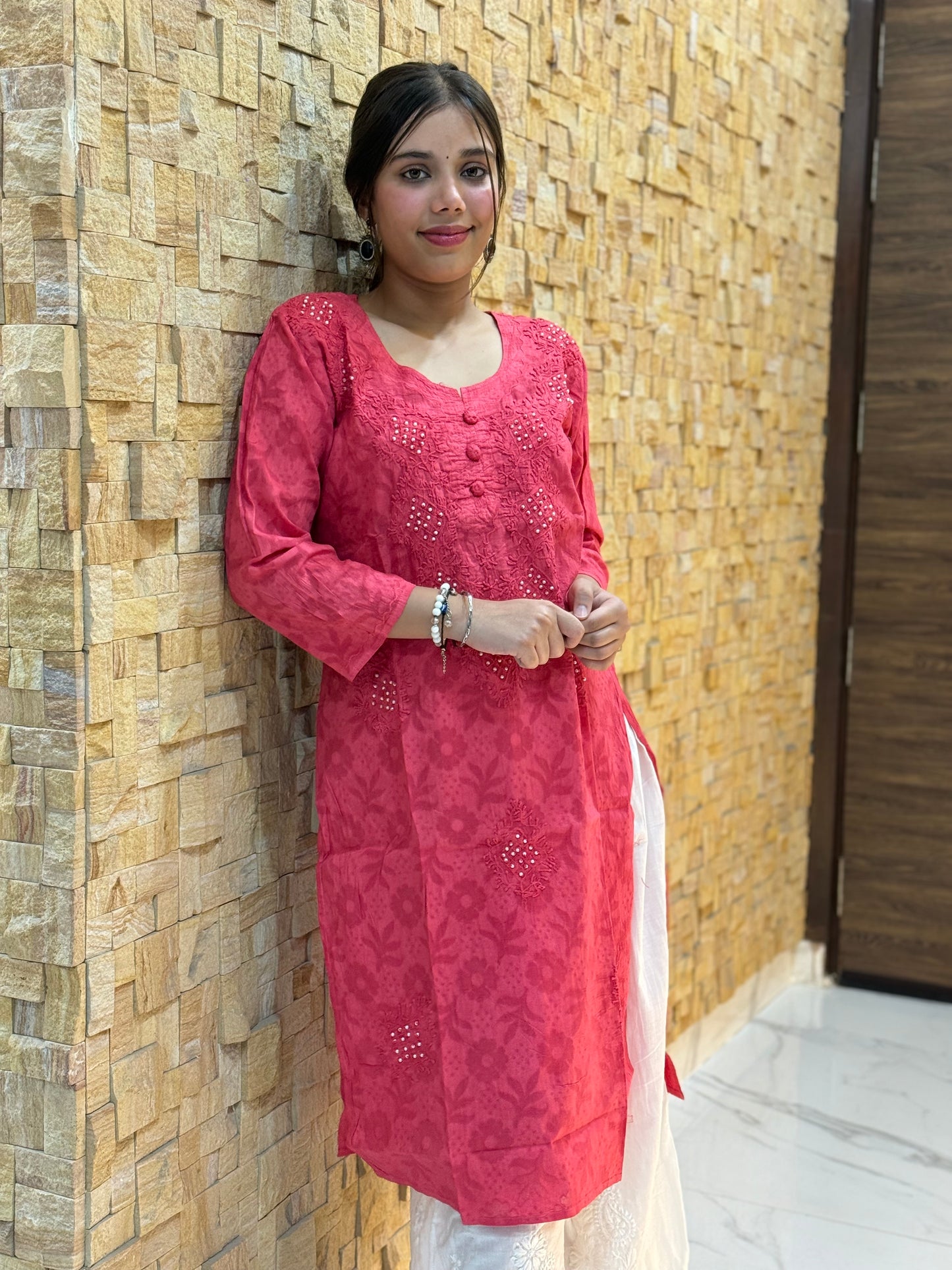 Blush Pink Cotton Chikankari Kurti