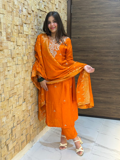 Orange Silk with Banarasi Dupatta Suit Set