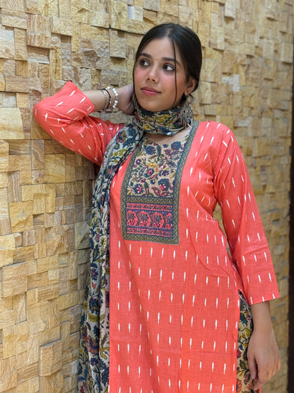 Coral Digital Print Cotton Suit Set