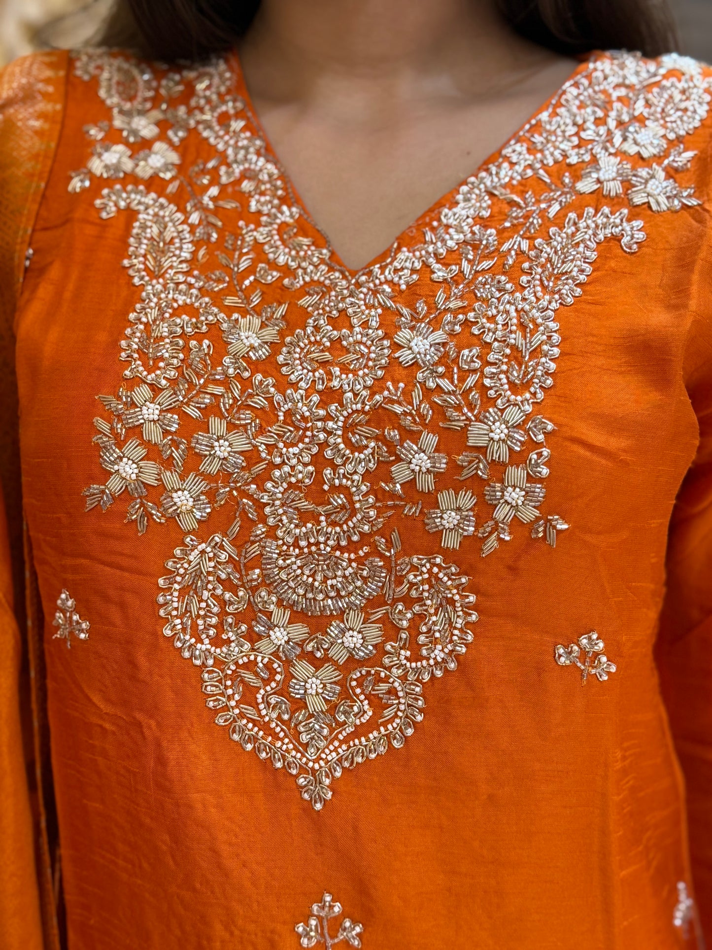 Orange Silk with Banarasi Dupatta Suit Set