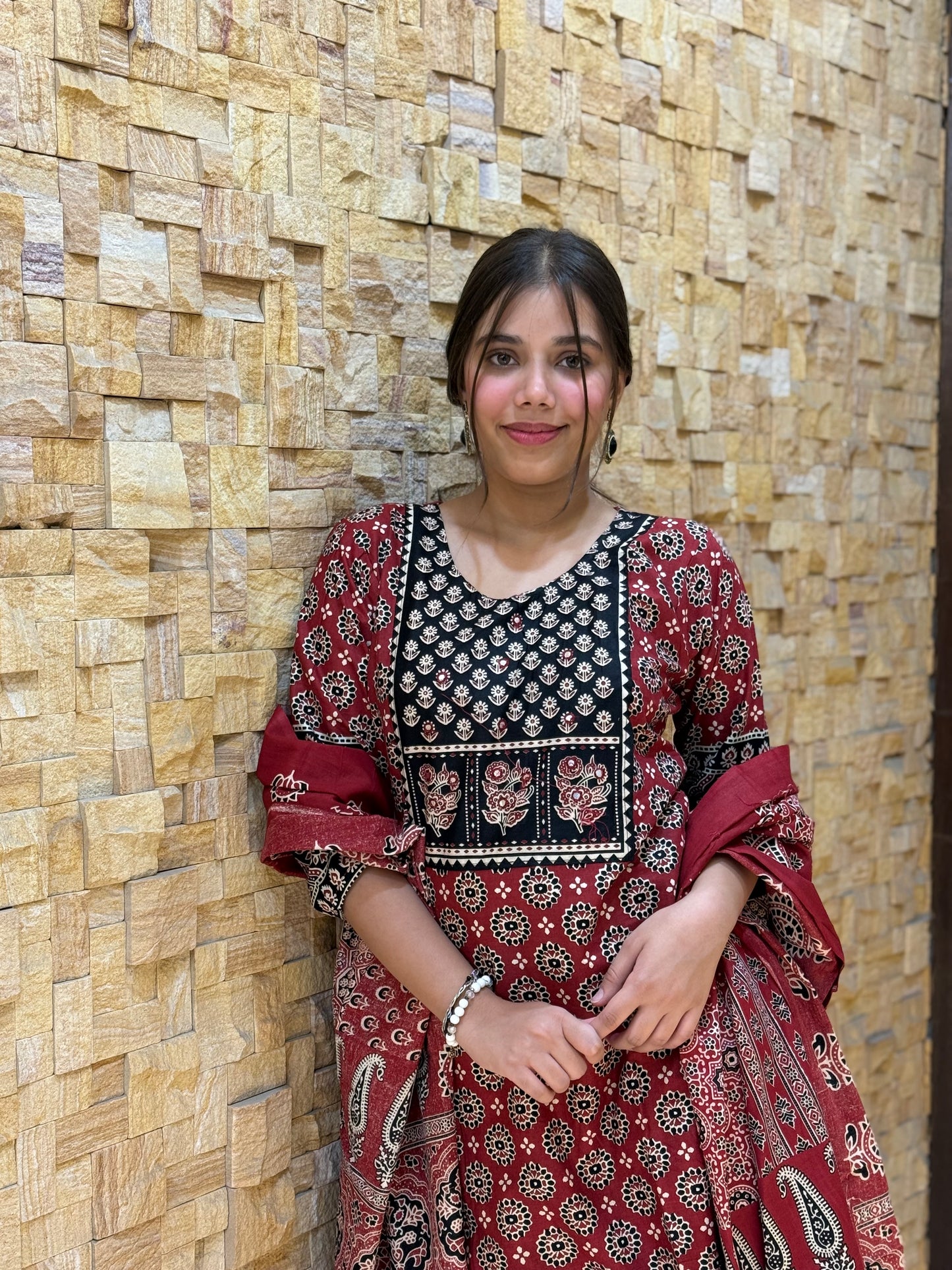 Maroon Ajrakh Cotton Suit Set