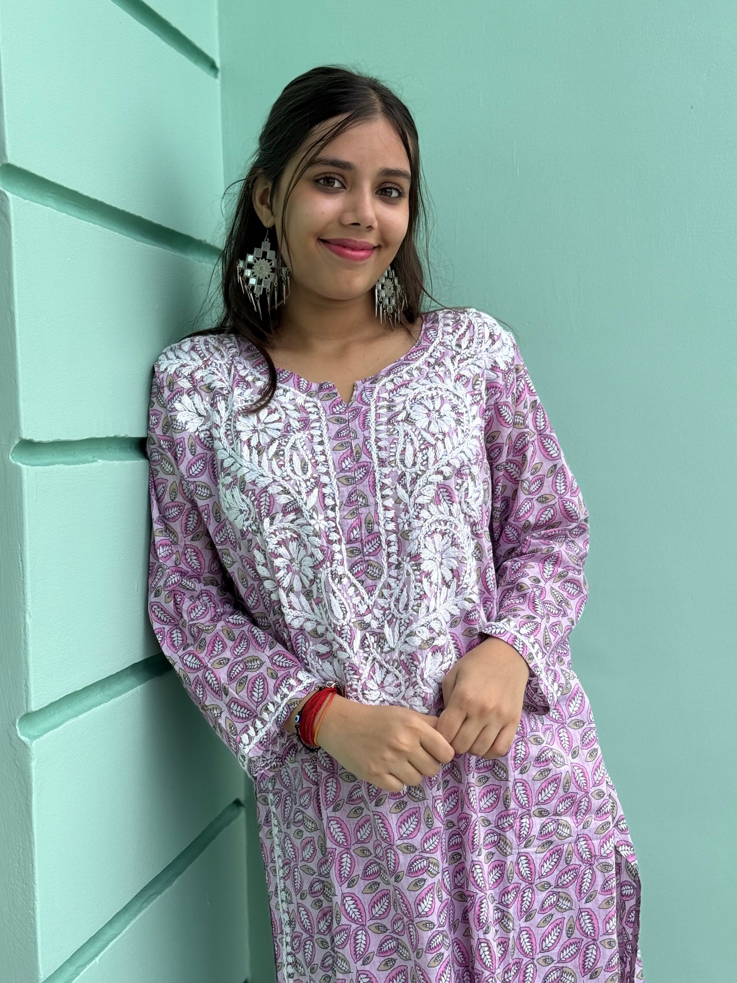 Dusty Pink Chikankari Malmal Co Ord Set