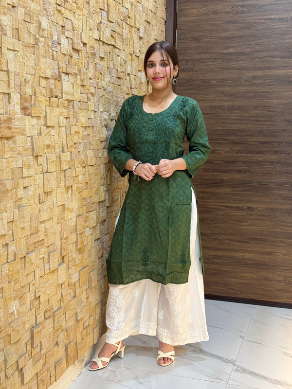 Green Cotton Chikankari Kurti
