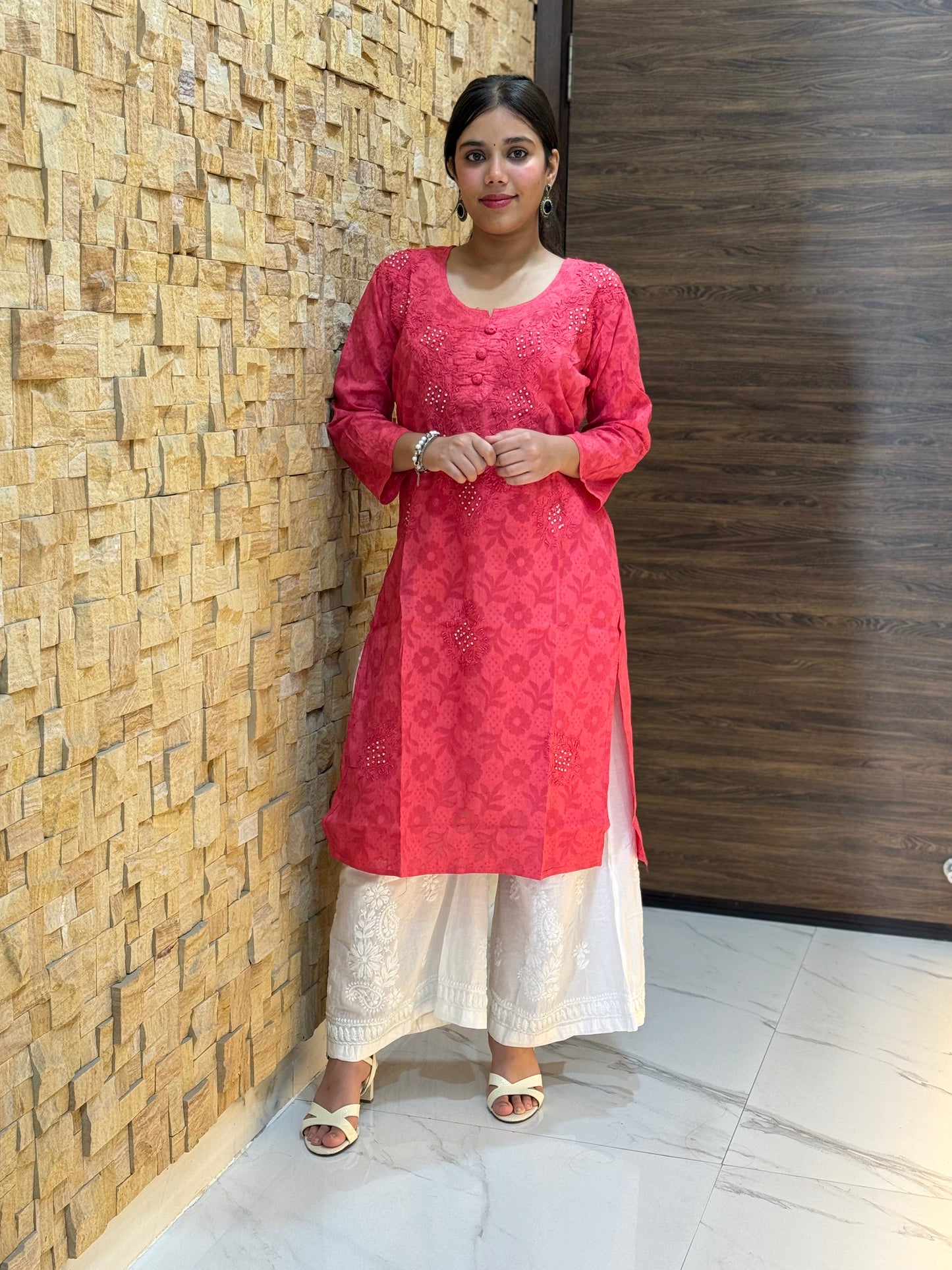Blush Pink Cotton Chikankari Kurti