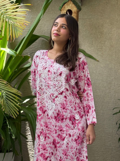 Rani Pink Chikankari Malmal Co Ord Set