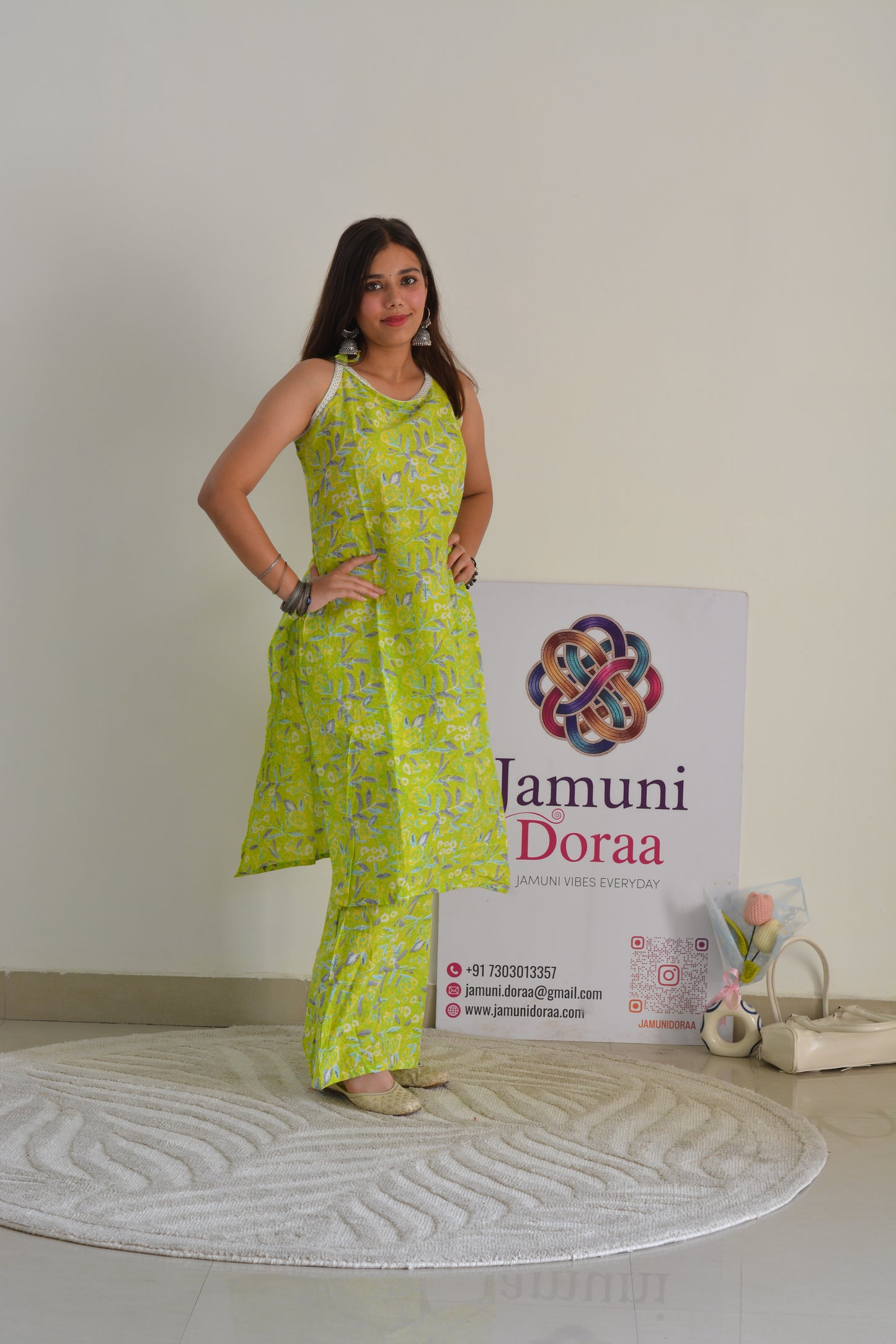 Green Cotton with Tie Knot Details Co Ord Set