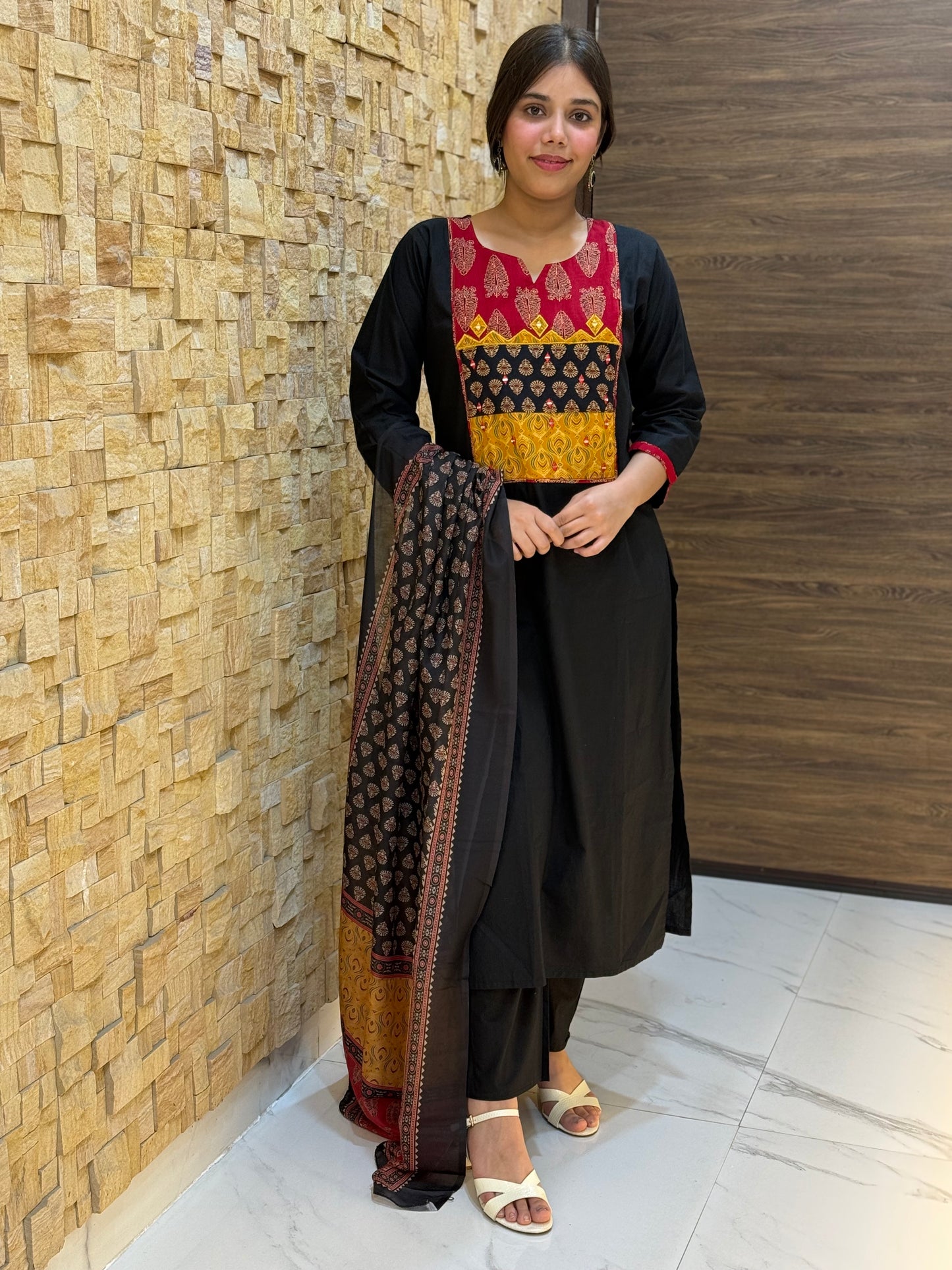 Black Ajrakh Cotton Suit Set