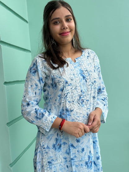 Sky Blue Chikankari Malmal Co Ord Set