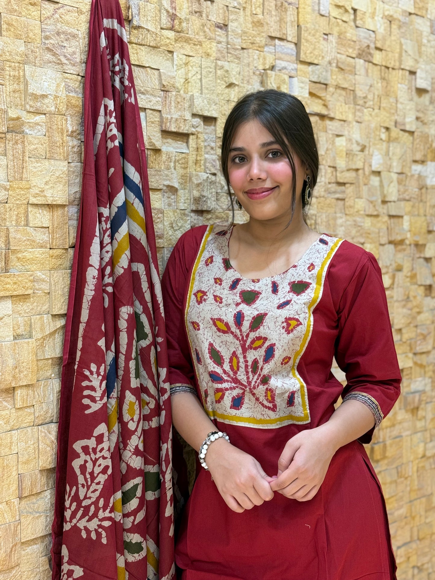 Maroon Ajrakh Cotton Suit Set