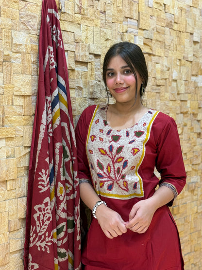 Maroon Ajrakh Cotton Suit Set
