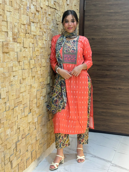 Coral Digital Print Cotton Suit Set