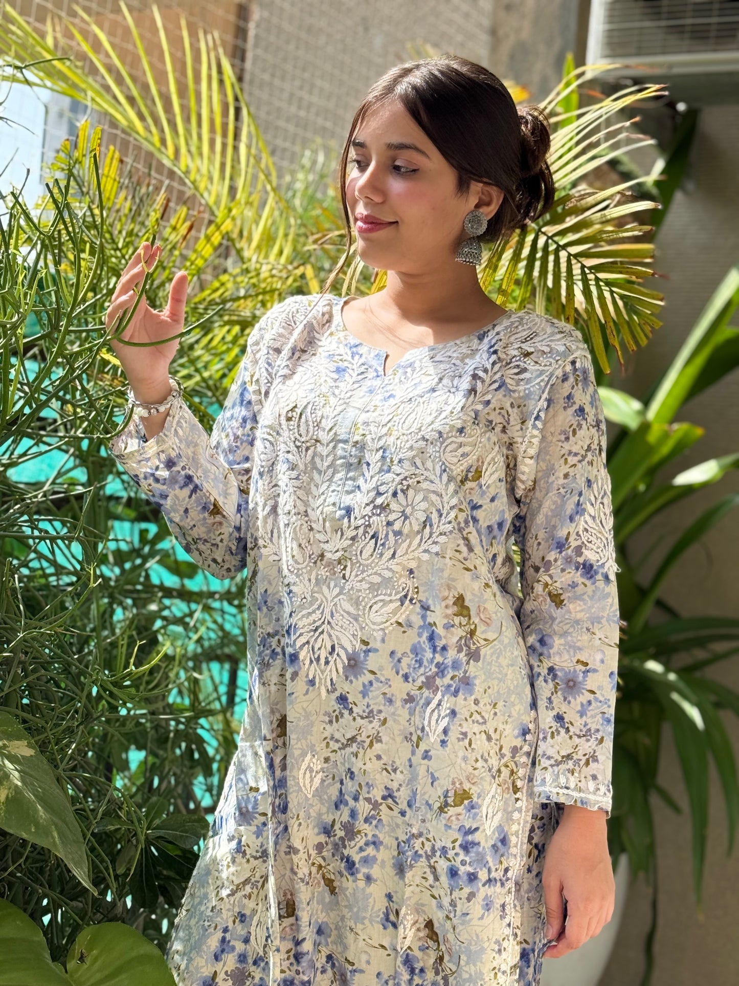 Powder Blue Chikankari Malmal Co Ord Set