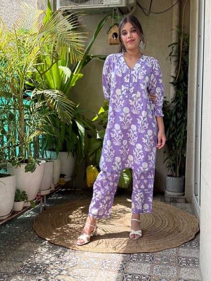 Purple Cotton Co Ord Set