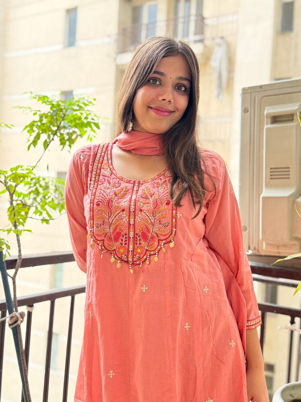 Pink Mal Chanderi Aline Dupatta Suit Set