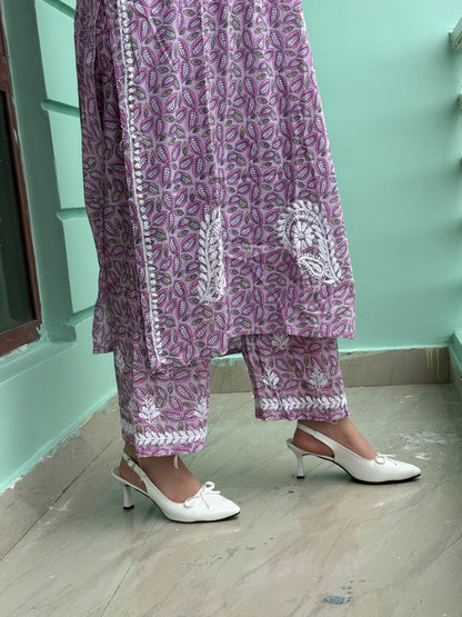 Dusty Pink Chikankari Malmal Co Ord Set