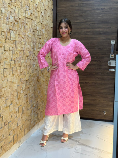 Rose Pink Cotton Chikankari Kurti