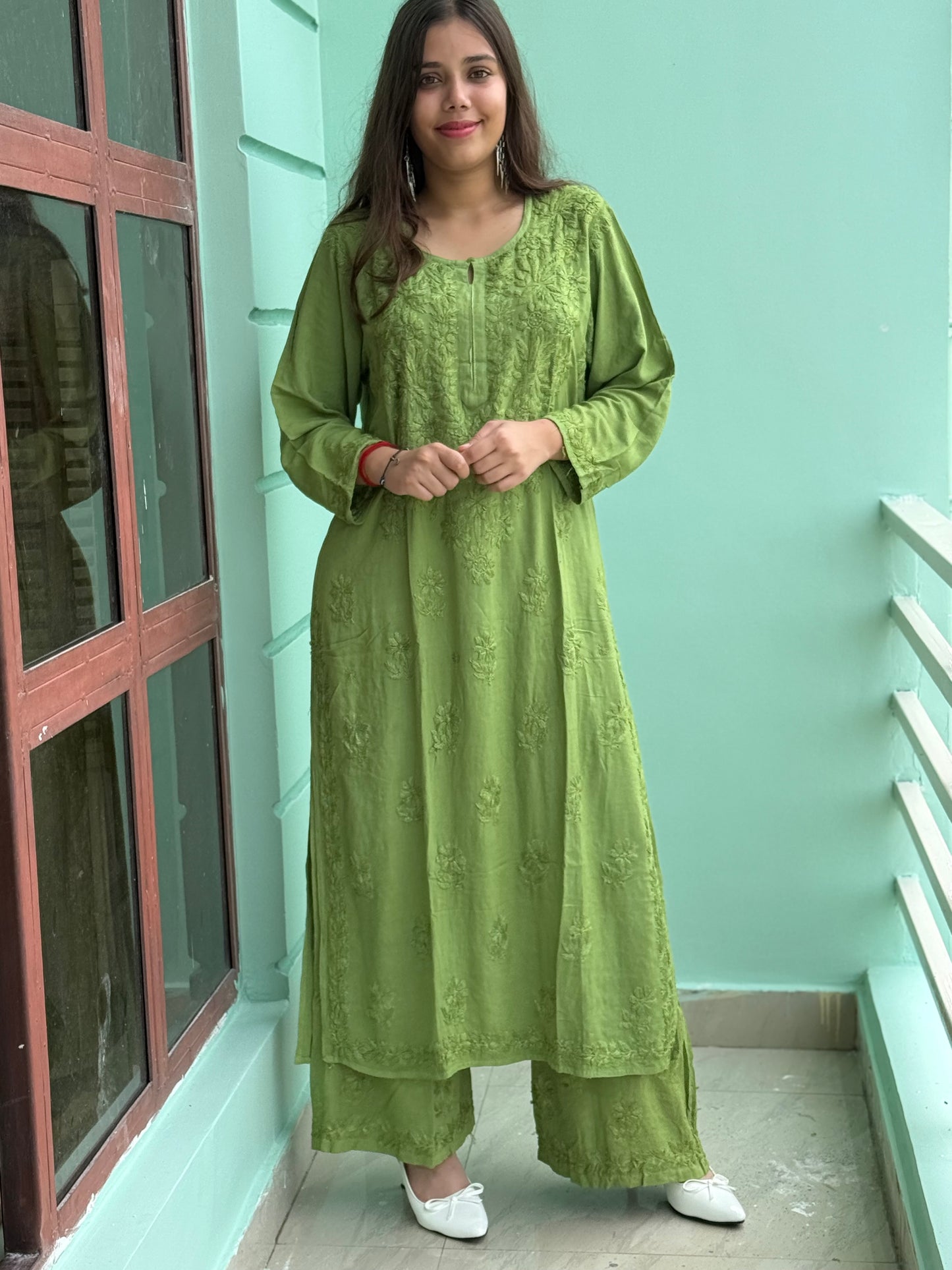Green Chikankari Soft Co Ord Set