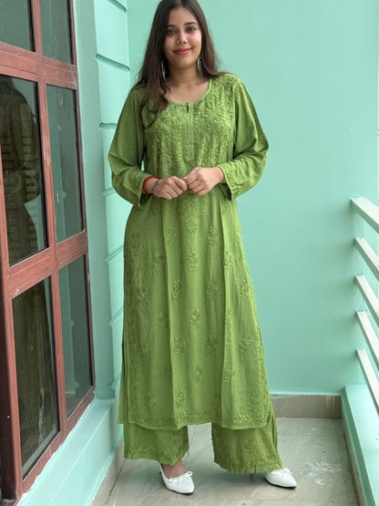 Green Chikankari Soft Co Ord Set