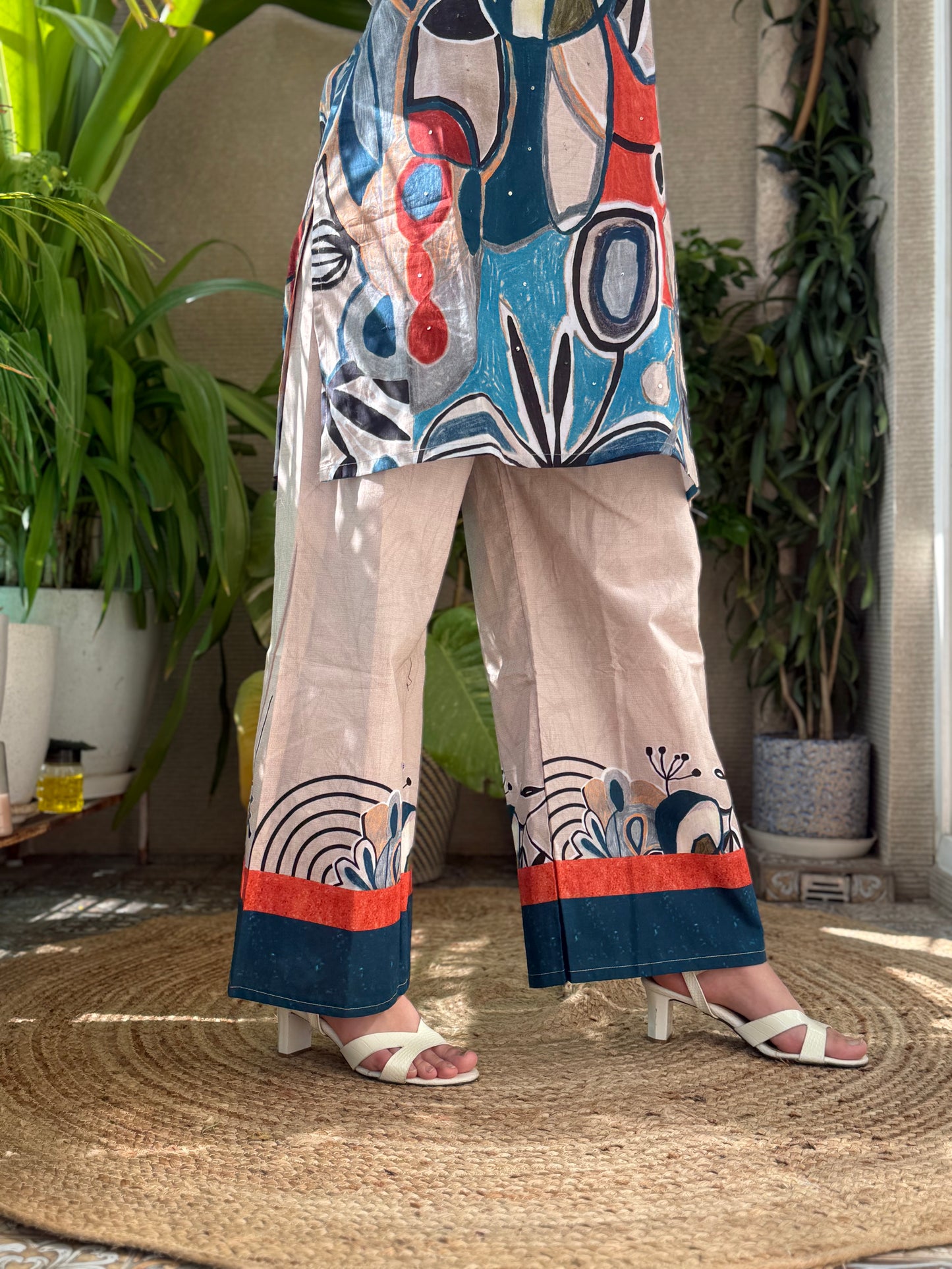 Beige digital print Cotton Co Ord Set