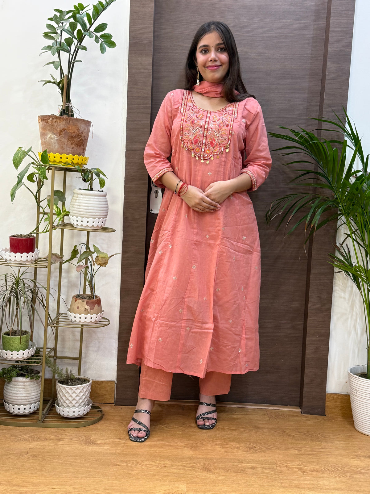 Pink Mal Chanderi Aline Dupatta Suit Set