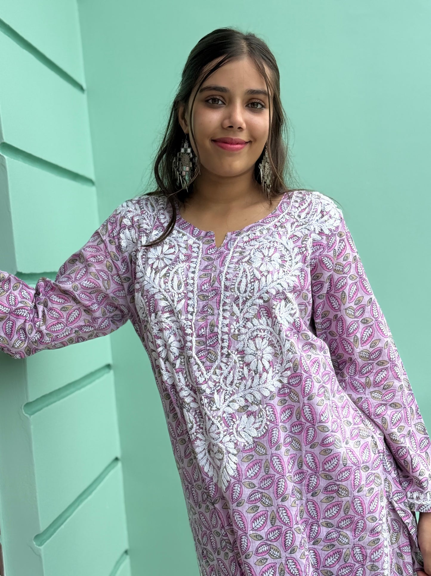 Dusty Pink Chikankari Malmal Co Ord Set