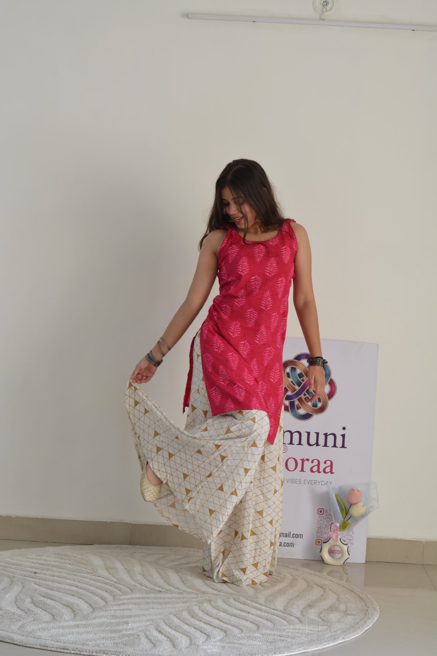 Pink Cotton Tie-Knot detail Kurti