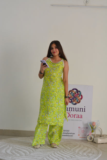 Green Cotton with Tie Knot Details Co Ord Set