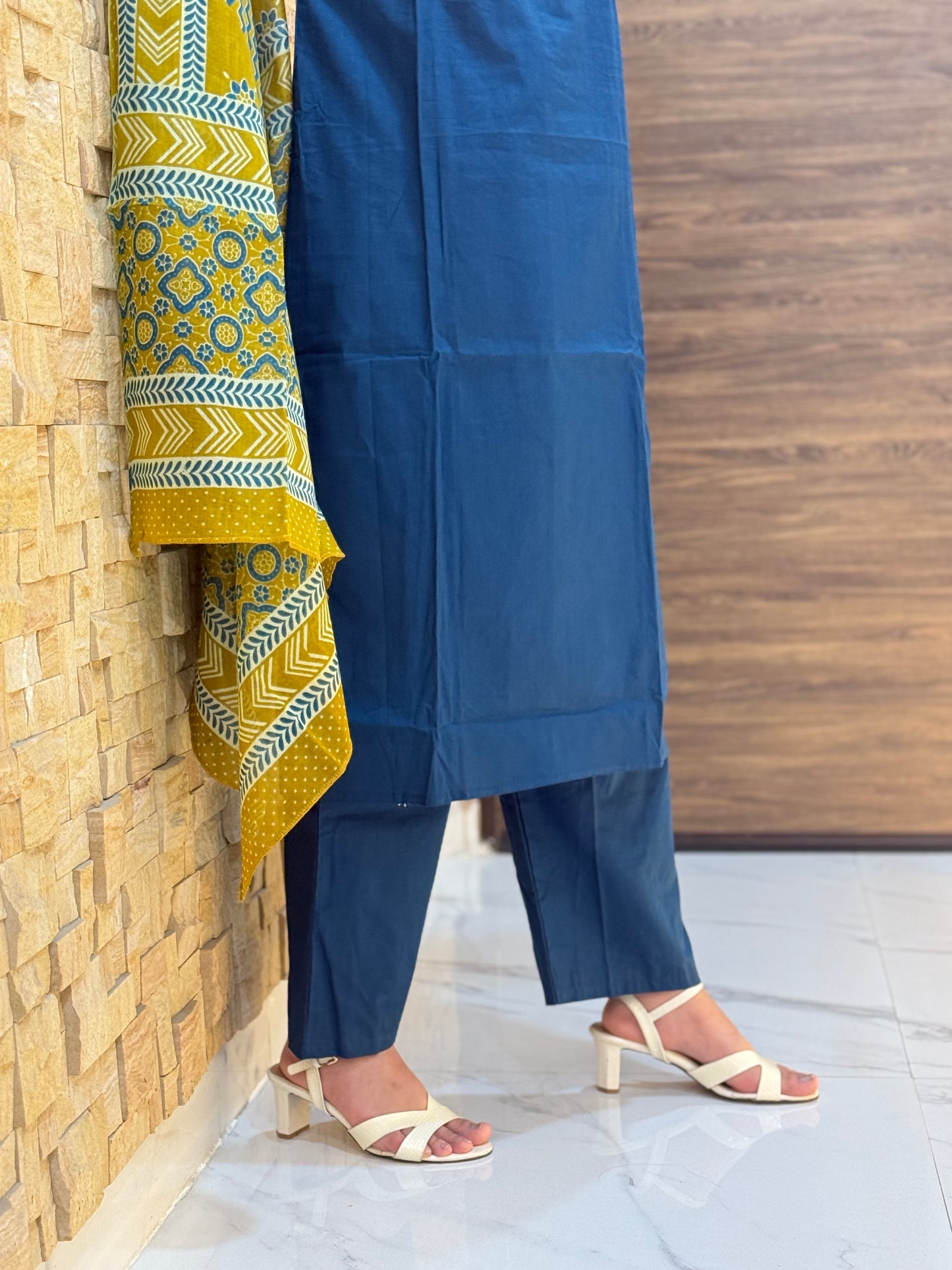 Peacock Blue Ajrakh Cotton Suit Set