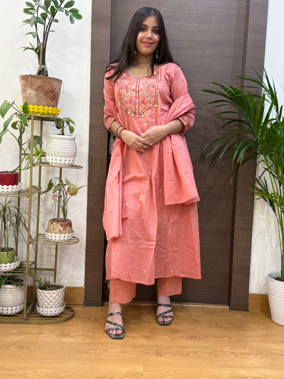 Pink Mal Chanderi Aline Dupatta Suit Set
