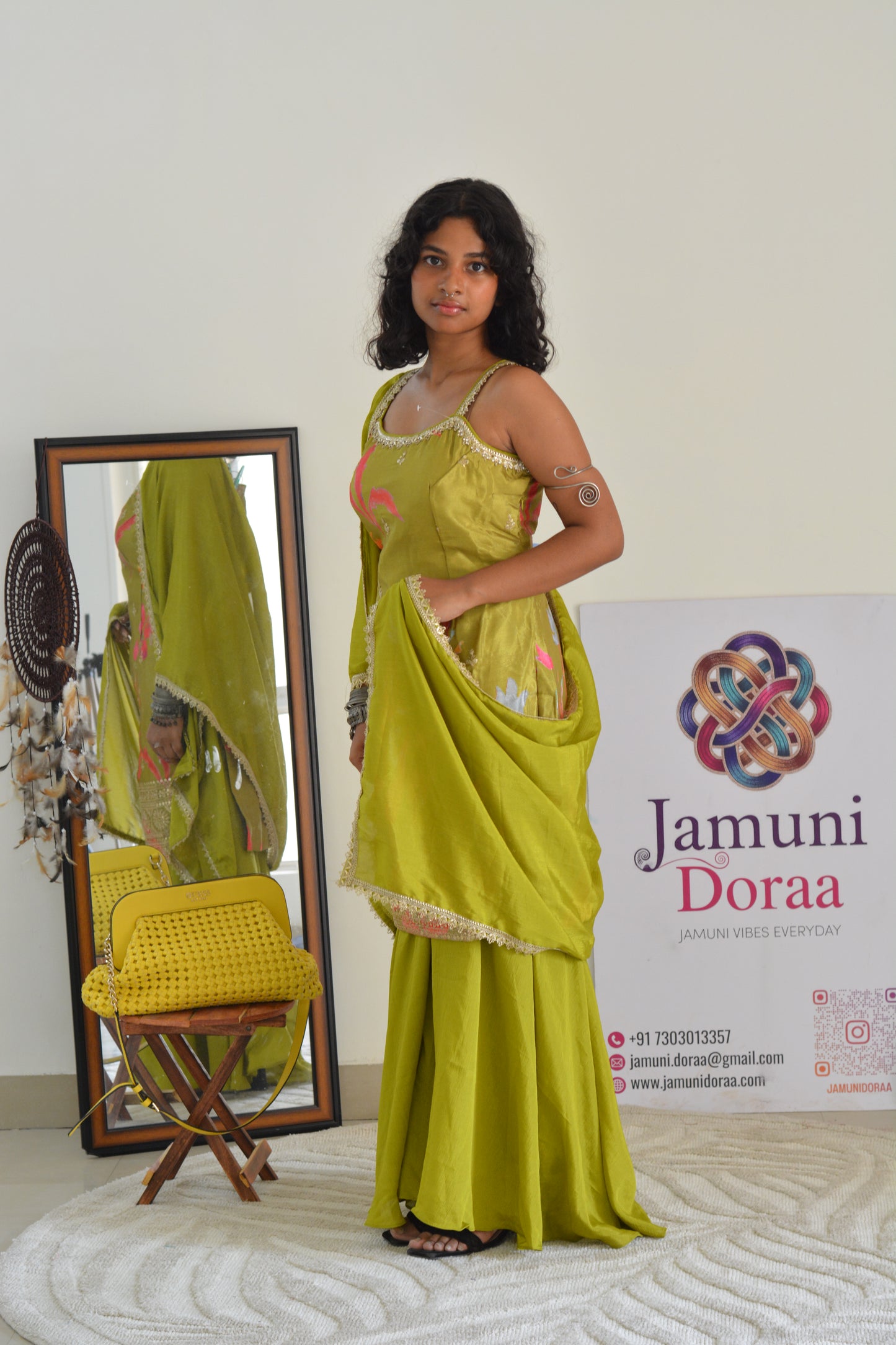Green Silk Sharara with Embroidery Suit Set