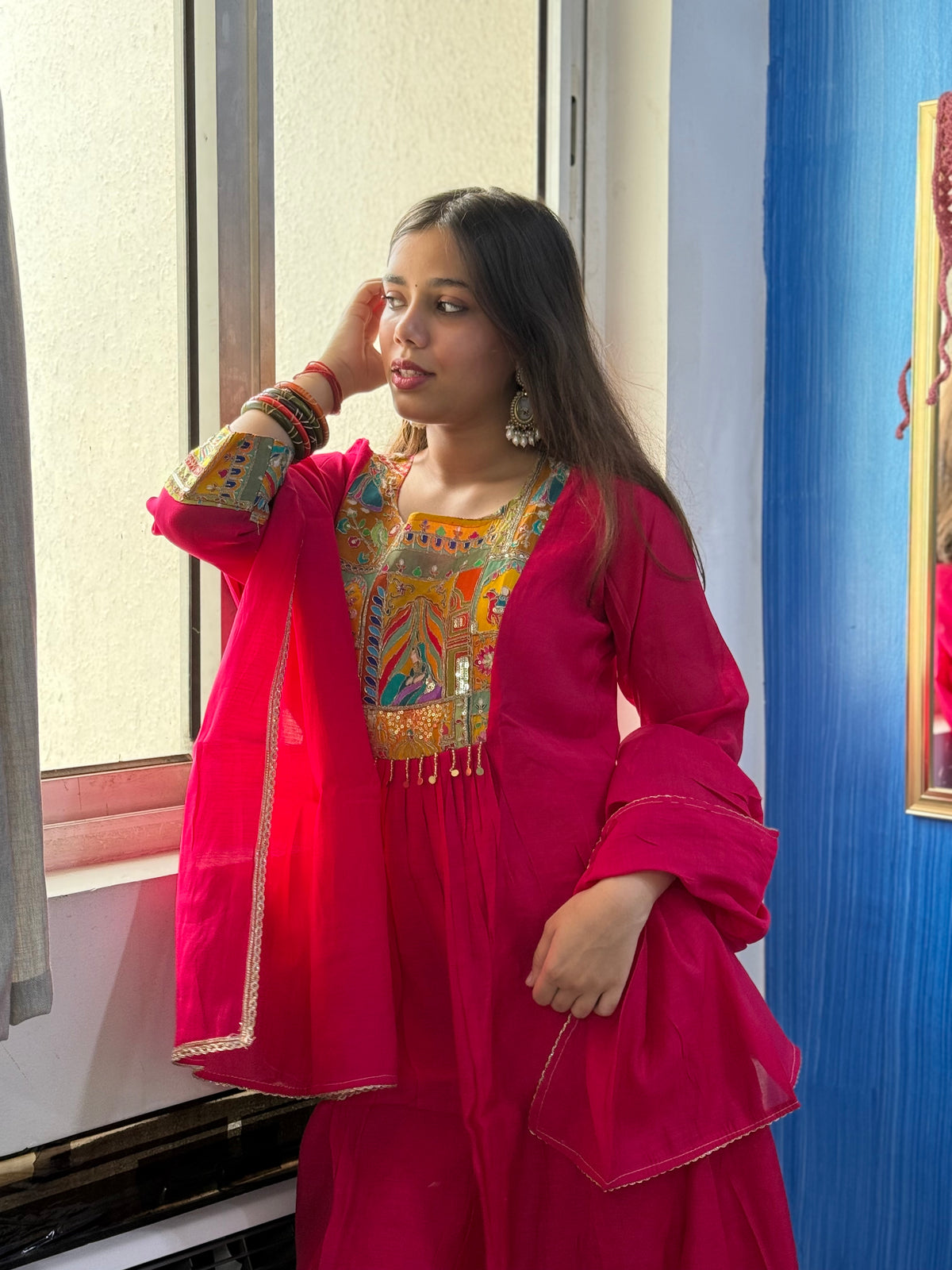 Magenta Mal Chanderi Aline Dupatta Suit Set